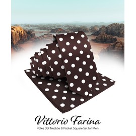 Vittorio Farina Satin Polka Dot Necktie & Pocket Square Set for Men (Brown/Ivory)