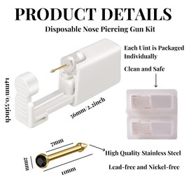 Nose Piercing Kit - 2 Pcs Disposable Piercing Gun Built-in Gold Plated Nose Stud Pink Self Use at Home Piercing Kit Convenient Safe Operate (Black)