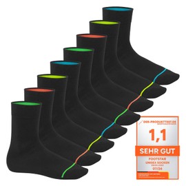 Footstar Men's & Women's Cotton Socks 8 Pairs Black Socks with Neon Glow - 43-46