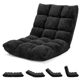 CHEFJOY Floor Chair with Back Support, 14-Position Lazy Sofa Chair with Soft Coral Fleece, Folding Floor Gaming Chair, Couch Recliner, Floor Seat for Reading, Meditating, Yoga, Gaming (Black)