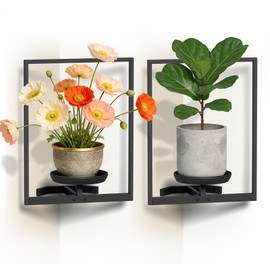BXF Corner Shelves Wall Mounted (Fits 90° Corner Only), Metal Corner Plant Stand Indoor, Square Floating Corner Shelf for Heavy Plant, Geometric Wall Decor Planter, [Black] [2-Pack]