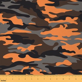 Camouflage Upholstery Fabric for Chairs, Orange Gray Army Camo Outdoor Fabric by The Yard, Farmhouse Geometric Pattern Decorative Fabric for Upholstery and Home DIY Projects, 3 Yards, Black Grey