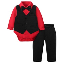 A&J DESIGN Baby Boy Suit Infant First Christmas Wedding Valentines Day Dress Easter Formal Outfit Red and Black 9-12 Months