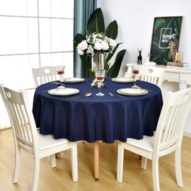 KAIPHO Mantel redondo azul marino, resistente a las manchas, sin arrugas, de poliéster de 210 g/m², lavable, lavable, para fiestas, banquetes, bodas, interiores y exteriores (60 pulgadas, círculo)