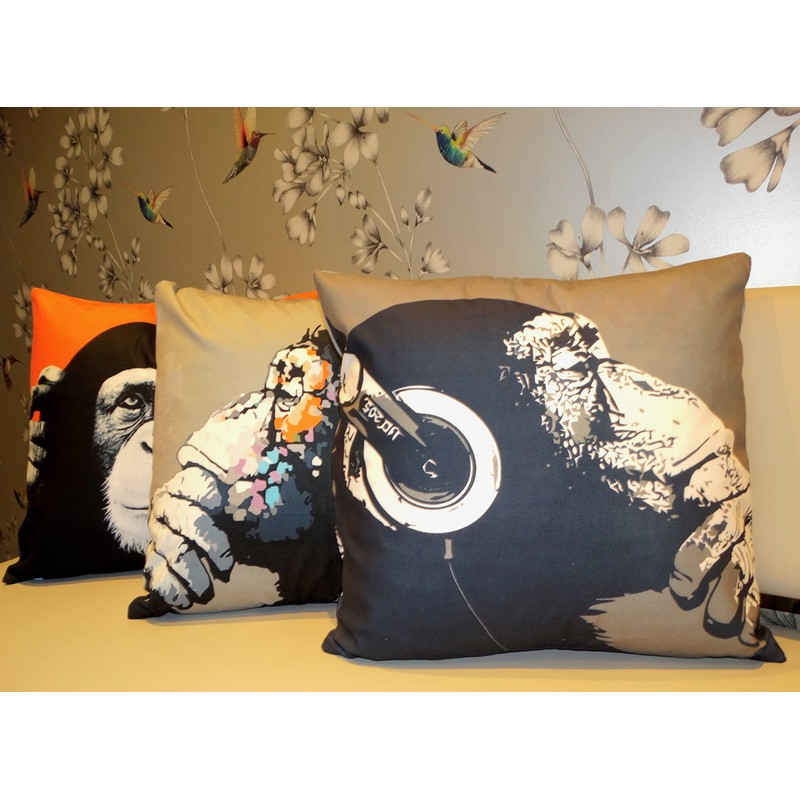 The Beach Stop Chimpanzee Monkey Printed Cushion Cover | Gift