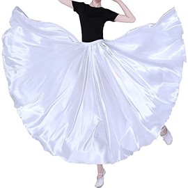 Women Long Tulle Retro Maxi Shiny Skirt for Belly Dancing Dance Costume Cosplay Holiday Weekend Party Dinner (White)