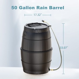 SQUEEZE master 50 Gallon Rainwater Collection Barrel with Stand-BPA Free Home Rain Catcher with Water Diverter, Outlet Hose-Flatback Designed Water Storage Collection Barrel for Gardens and Plants