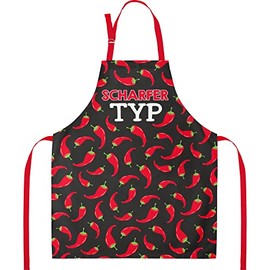 GRUSS & CO Apron with Saying "Scharfer Typ" | Cooking Apron Made of Cotton, 87 cm x 70 cm, Multicoloured | Gift Kitchen, Cooking, Friends, Birthday | 47788, red