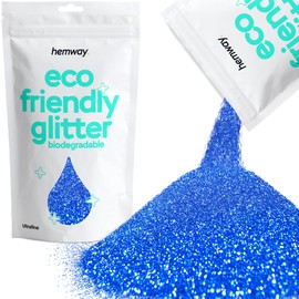 Hemway Eco Friendly Biodegradable Glitter 100g / 3.5oz Bio Cosmetic Safe Sparkle Vegan for Face, Eyeshadow, Body, Hair, Nail and Festival Makeup - Ultrafine (1/128" 0.008" 0.2mm) - Sapphire Blue