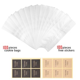 100 Pcs Translucent Plastic Bags Cookie Treat Bags Cookie Gift Bags with Stickers for Mini Loaf, Snacks,Chocolates