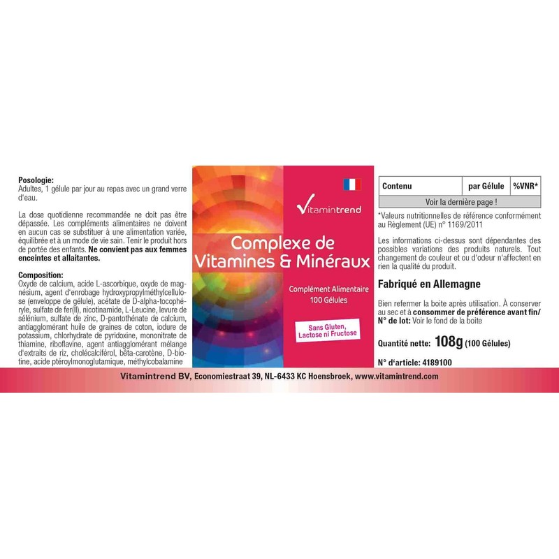 Vitamin & Mineral Komplex - 100 Kapseln ! 3-MONATS-VORRAT !
