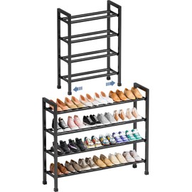 Mavivegue Expandable Shoe Rack, 4-Tier 19"-43.3" Adjustable Shoe Rack for Closet,Hall Entryway,Front Door,Garage, Sturdy Steel Space-Saving Rack, Black​