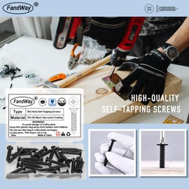 FandWay M3x12mm Phillips Flat Head Self-Tapping Screws, Countersunk Head Tapper Screws, 304 Stainless Steel Black Dacromet Coating Sheet Metal Screws,Cross Wood Screws With Storage Box.(Pack of 100)