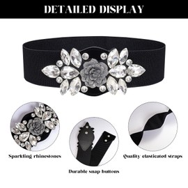 Rhinestone Stretch Belt Wide Dressy Belt Elastic Crystal Belts Fashionable Dress Waist Accessories for Women