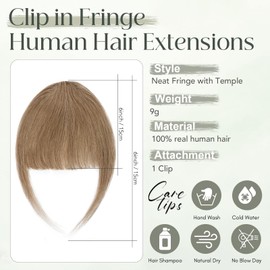 Clip in Fringe Human Hair Dark Blonde Bangs Fringe Clip in Hair Extensions Clip on Neat Fringe Remy Human Hair Extensions Short Hairpieces for Women Clip in Bangs Fringe