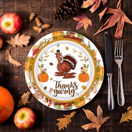 hhdatc Thanksgiving Plates And Napkins Sets，Fall Party Turkey Maple Leaf Supplies Thanksgiving Decorations Disposable Dinnerware Set For 16 Guests