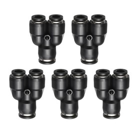 QUARKZMAN 5 Pieces Push to Connect Fittings 3/8" Pipe Outer Diameter x 5/16" Tube Outer Diameter, Air Hose Kit Reducing 3 Way Push Lock Connector PY3/8-5/16, Black