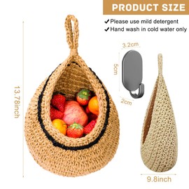 LAOJU Hanging Wall Baskets Boho Kitchen Hanging Basket Teardrop Vegetable Fruits Storage Baskets with Hook Decorative Planter Jute Hanging Baskets for Tomato Potato and Onion Organizing