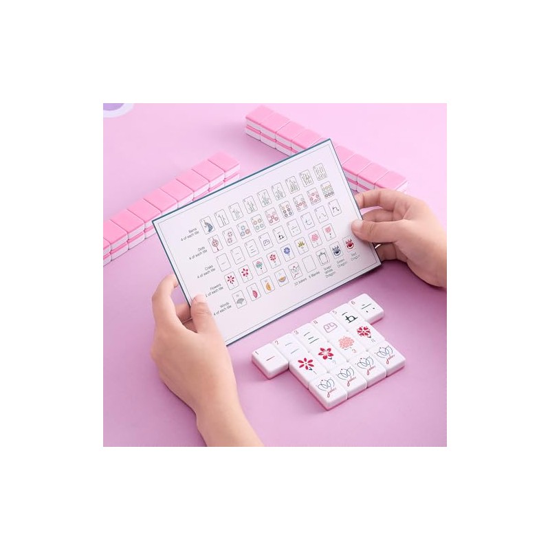 160 Pink Engraved American Mahjong Tiles Set with Carrying Bag