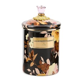 MACKENZIE-CHILDS Enamel Canister, Kitchen Storage Container with Lid, Medium, Wild Rose Brown