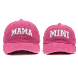 Wodeal 2PCS Mommy and Me Baseball Cap for Mom Girl, Mama and Mini Hat, Mom Daughter Matching Outfit, Adjustable Embroidered Parent-Child Hat Hot Pink