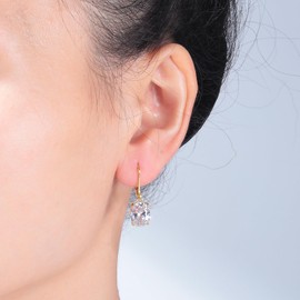 CiNily Cut-Oval Leverback Dangle Earrings for Women White Cubic Zircon 14k Gold Plated Hypoallergenic Hanging Earrings Lightweight Drop Earrings Jewelry