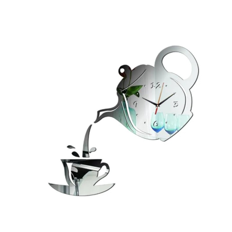 Fowecry 3PCS DIY Acrylic Coffee Cup Teapot 3D Wall Clock