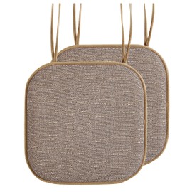 Elegant Comfort 2 Pack Chair Cushion Covers - Skid-Proof Rubber Backing - 16 x 16 Inch - Thick Dining Square Shape Seat Covers - Comfortable Textured Chair Pads with Ties - Mosaic Pattern, Taupe