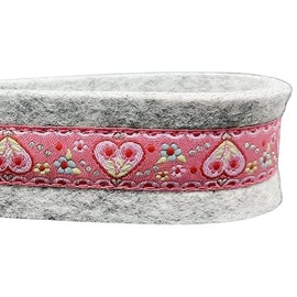 Schlüsselanhänger Schlüsselband Wollfilz hellgrau Webband Herzen Flower Love rosa Geschenk