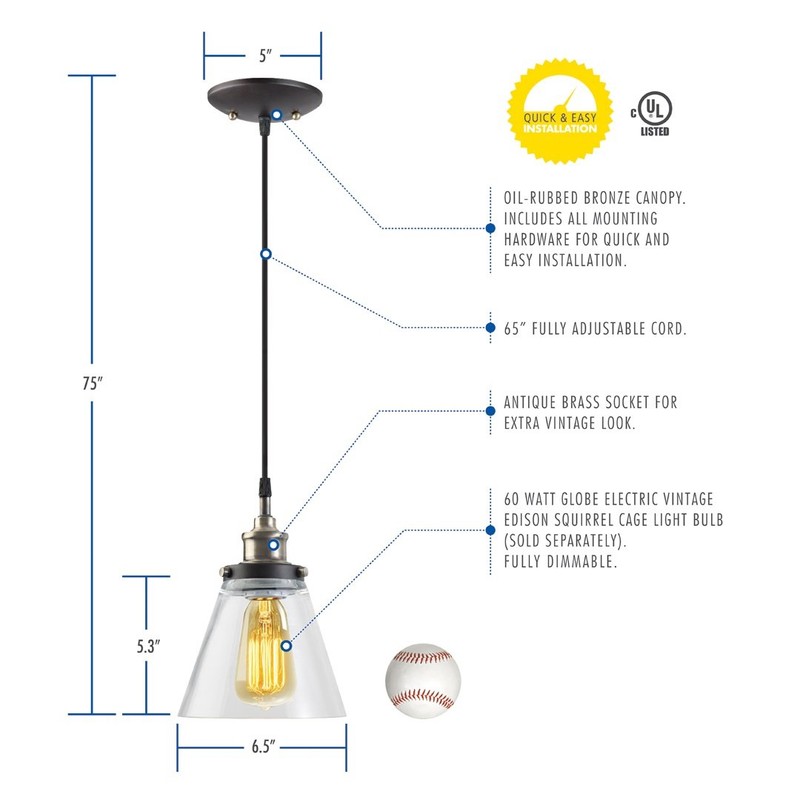 Jackson 1-Light Pendant, Antique Brass, Bronze Accent, Glass Shade,64750