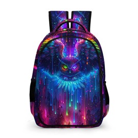 KAFFUL Cute Owl Backpack for Kids, Cute Rainbow Colorful Owl Flying in Galaxy Backpack, Cute Animal Backpack for Girls Boys, Children Travel Laptop Backpack, 16.5 Inch