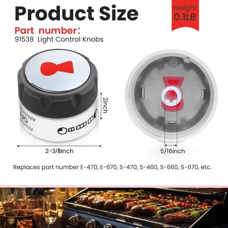 Teenyyou 4 Pack 91538 Lighted Control Knobs Compatible with Weber