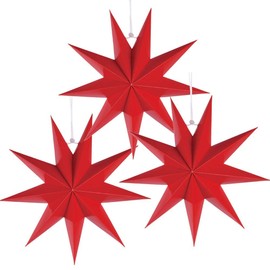 EASY JOY 9 Pointed Star 3D Paper Red Hanging Christmas Decorations Wedding Birthday Baby Shower Room Christmas Ornaments Party Supplies, 3 Pcs