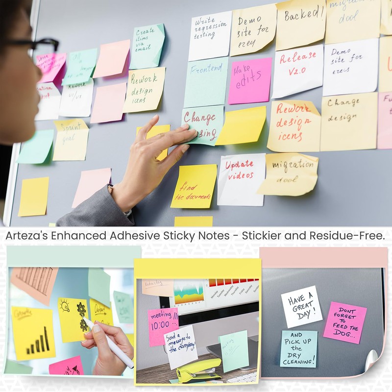 ARTEZA Sticky Notes, 3x3 Inches, 12 Pads, Bulk Pack of
