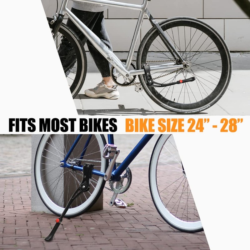 TOPCABIN Adjustable Aluminum Alloy Bicycle Kickstand, Black, 24"-28" Bike