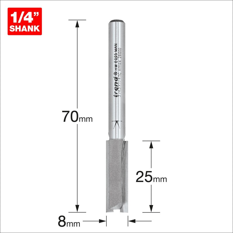 Trend Professional Straight Two Flute Router Cutter Bit, 1/4 Inch