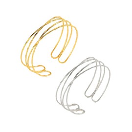 2 PCS Minimalist Women's Arm Bracelets- Gold & Silver,Adjustable Arm Bangle, Dainty Layered Boho Bangle Gift Set