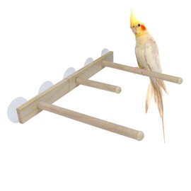 Litewoo Wood Bird Perch Parrot Stand Parrot Standing Bar Toy Parrot Bath Stands Suppllies Shower Perch with Wall Sucker (Burlywood)