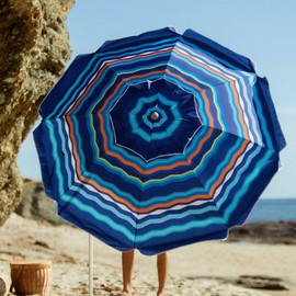 AMMSUN 7ft Heavy Duty High Wind Beach Umbrella Parasols with Sand Anchor Vent Tilt UV 50+ Sun Protection Portable Outdoor Sunshade Umbrellas Carry Bag for Patio Garden Pool Backyard Blue