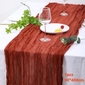 Terracotta Cheese Cloth Table Runner, 90 x 400 cm, Cheese Cloth Table Runner, Cheesecloth, Semi-Transparent Table Runner, Boho Gauze Tablecloth for Vintage Wedding, Birthdays, Baby Shower Table