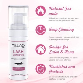Eyelash Extension Cleanser Eyelid Foaming Cleanser Lash Foam Shampoo for Extensions, Oil, Paraben & Sulfate Free,100% Safe for Natural Lashes, Non-Irritating, Perfect for Professional Salon 1.69fl.oz