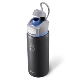 BUZIO Insulated Stainless Steel Water Bottle 1L with Flex Cap, Leakproof, Carry Loop, BPA-Free, Wide Mouth for Sports, Travel, Work, Dark Gray