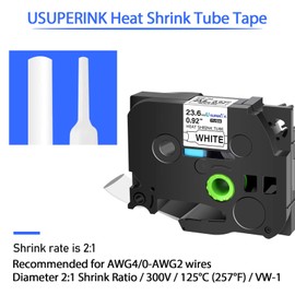 USUPERINK 1 Pack Compatible for Brother P-Touch HSe-251 HSe251 HS-251 HS251 Black on White 23.6mm 0.92'' Heat Shrink Tubing Label Tape for Wire Cable use in PT-P900 D800W P710BT P700 Label Printer