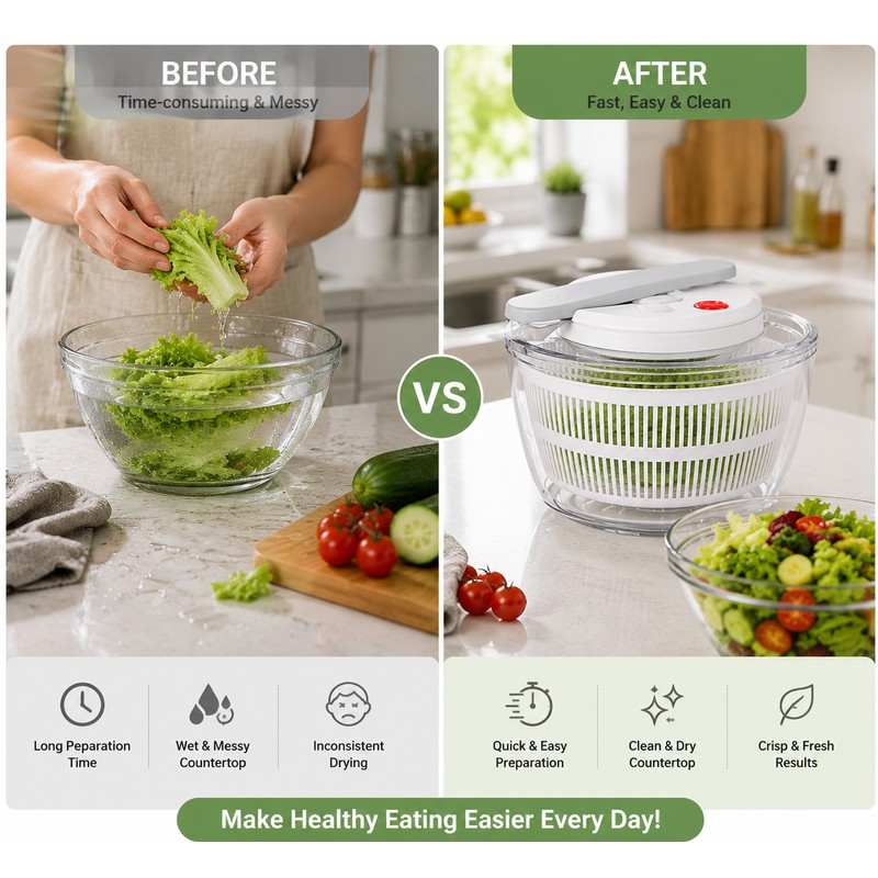 Manual Salad Spinner for Washing & Drying Vegetables – Compact