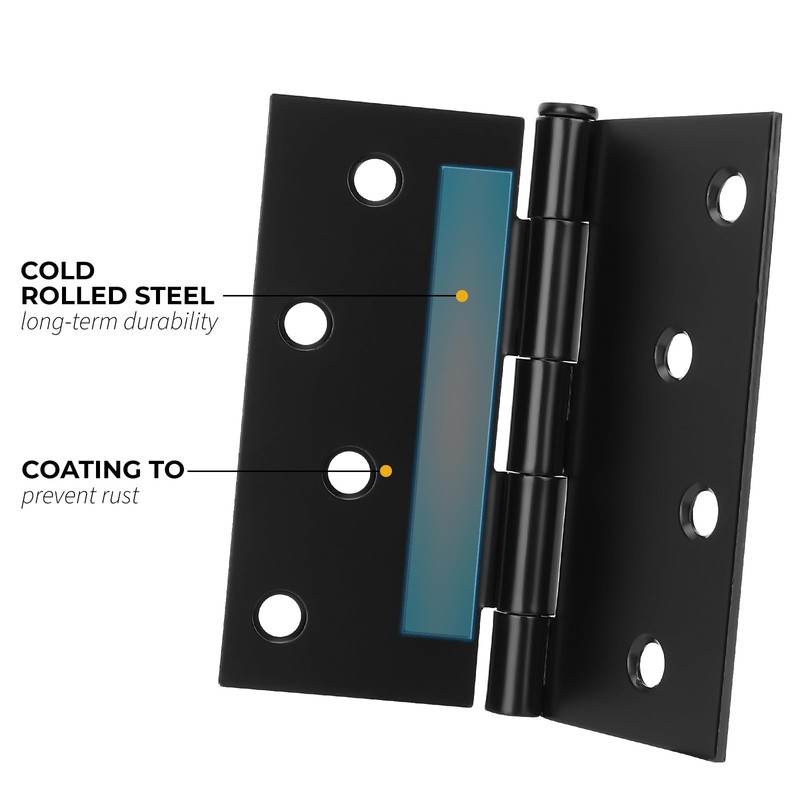 goldenwarm 18 Pack Matte Black Door Hinges, 4 x 4