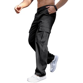 Comdecevis Mens Cargo Pants Wide Leg Sweatpants with Pockets Relaxed Fit Athletic Sports Pants Black 3XL