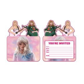 20Pcs Music Singer Birthday Invitations Cards - Happy Birth-TAY Inspired Shiny Card Funny Super Star Party Invites Card Cute Birthday Gifts Blank Party Decorations Favors for Fans Friends Women Girls