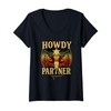 Womens Howdy Partner Western Cowboy Longhorn Skull Sheriff Star V-Neck