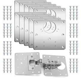 10 PCS Hinge Repair Plate,Brushed Stainless Steel Cabinet Hinge Fixing Plate Bracket kit with Mounting Screw for Furniture and Kitchen Cabinet Door(10 pcs+60 Screws)