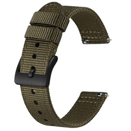 [BISONSTRAP] Nylon Watch Band Two Piece Military Watch Band Brushed Buckle Quick Release 19mm Army Green (Black Buckle) Replacement Strap
